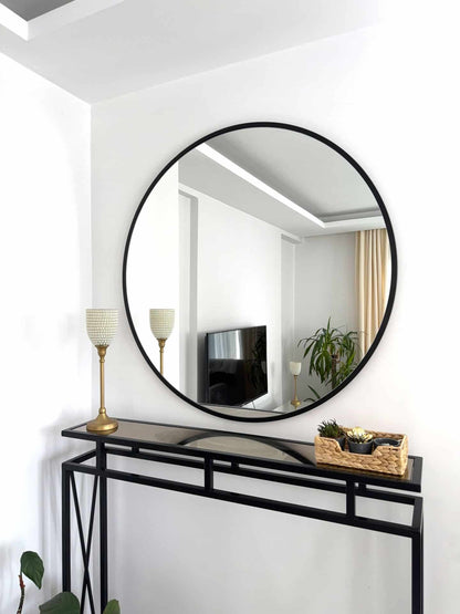 Runder Wandspiegel, Gold&Schwarz, 100 cm