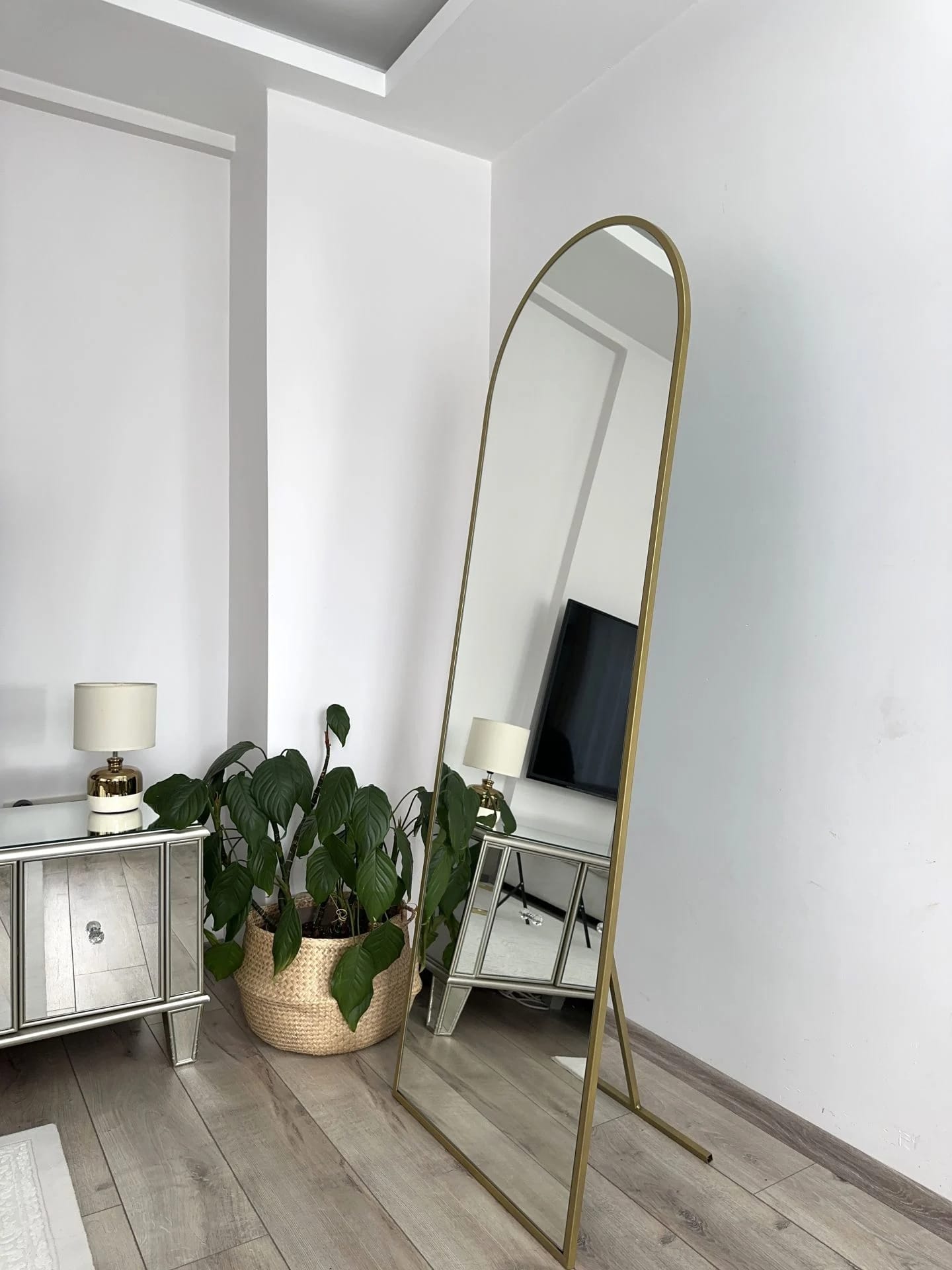 Ovaler Standspiegel | 180×70 cm | Gold & Schwarz