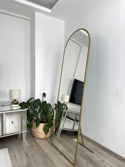 Ovaler Standspiegel | 180×70 cm | Gold & Schwarz