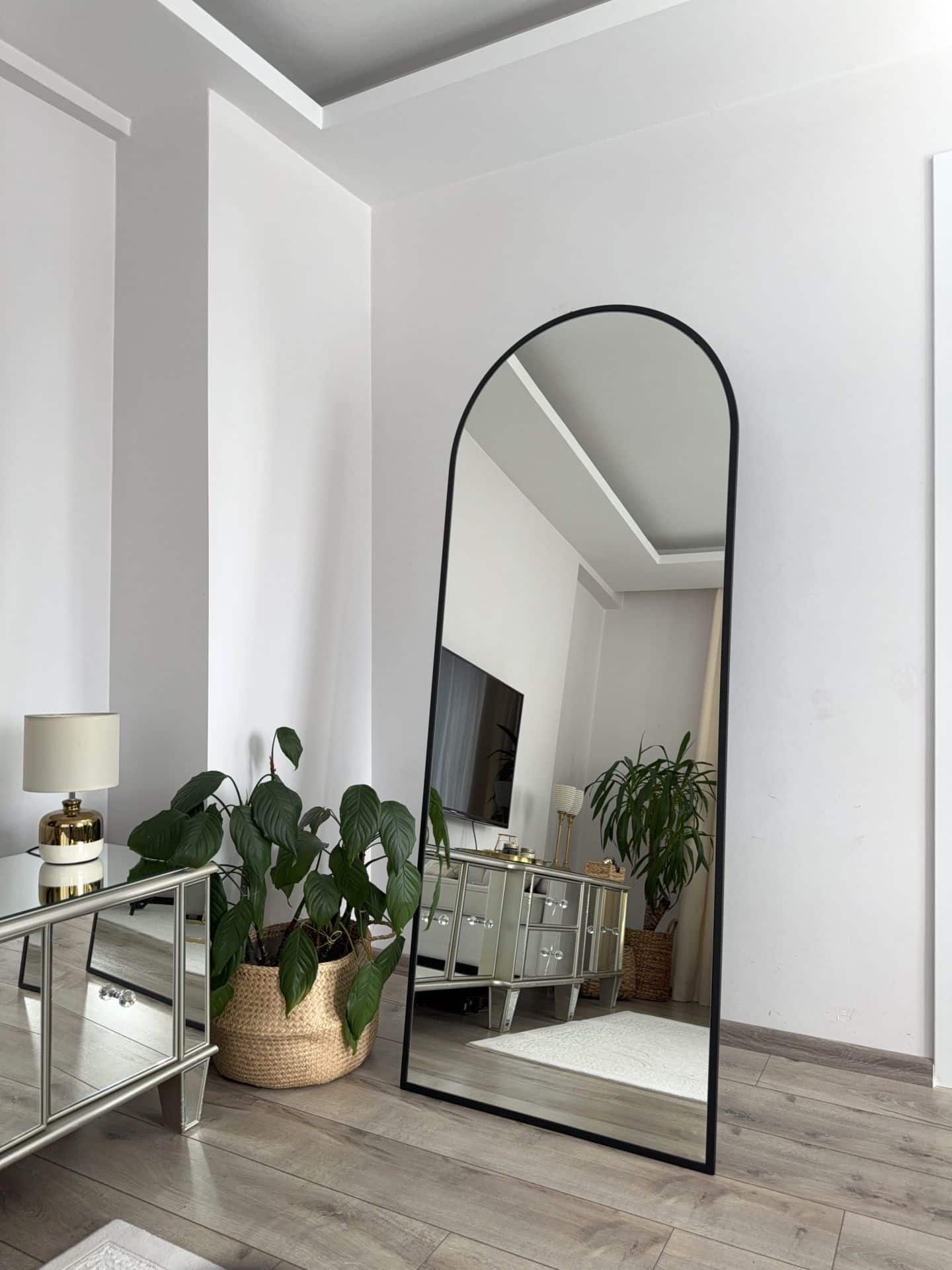 Ovaler Standspiegel | 180×70 cm | Gold & Schwarz