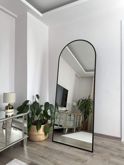 Ovaler Standspiegel | 180×70 cm | Gold & Schwarz