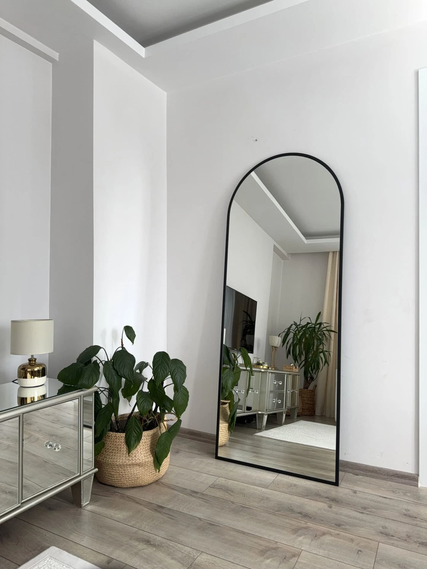 Ovaler Standspiegel | 180×70 cm | Gold & Schwarz