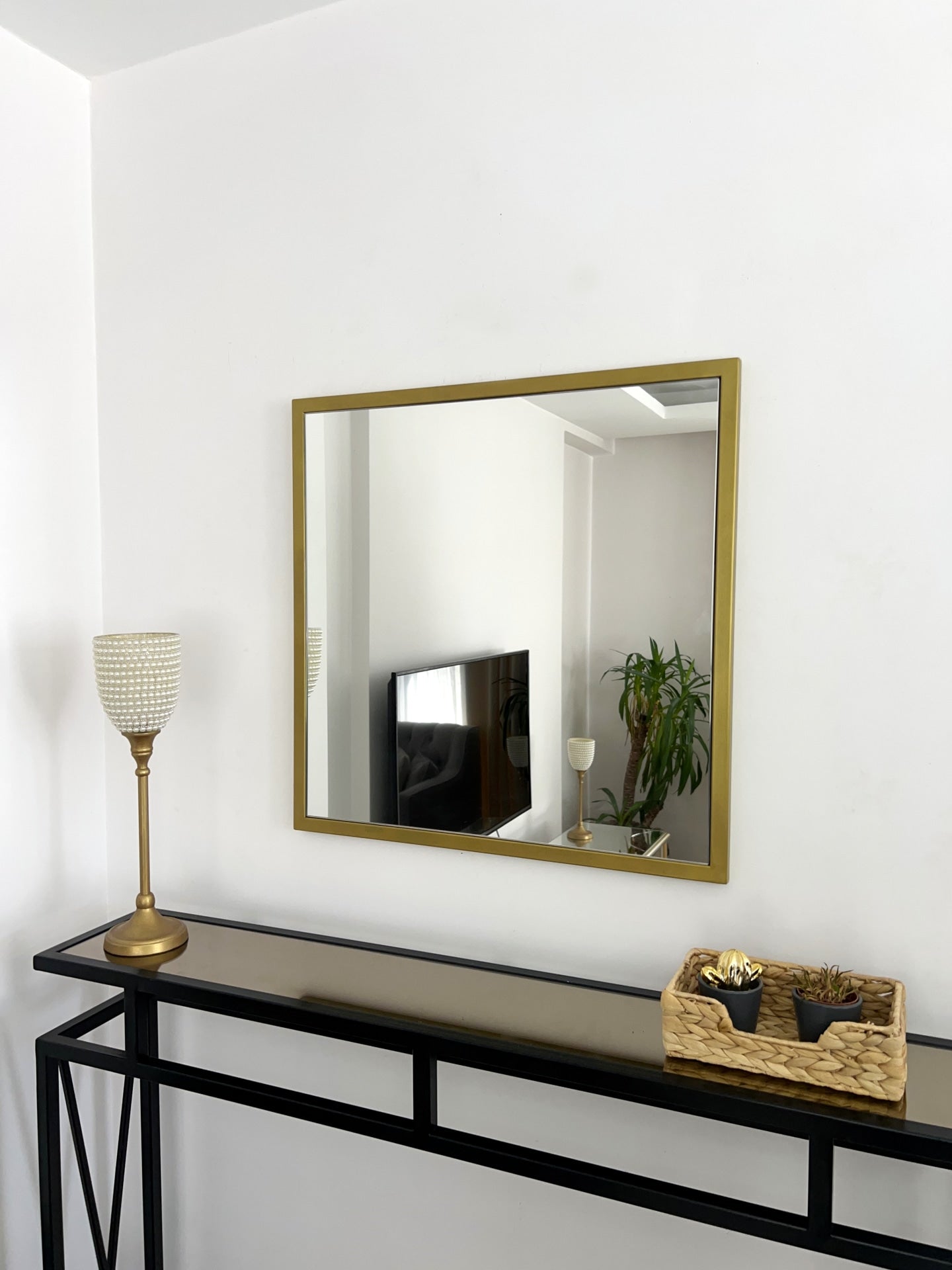 Quadrat Wandspiegel, Gold&Schwarz, 60×60 cm