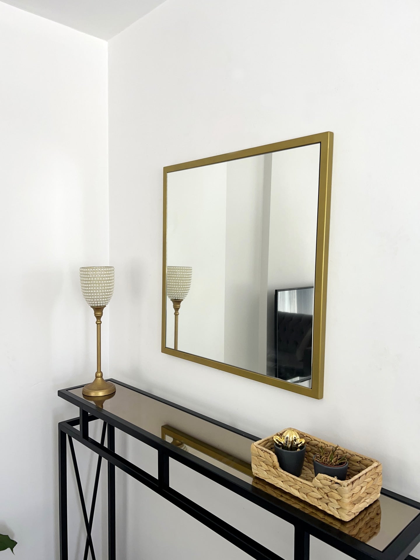 Quadrat Wandspiegel, Gold&Schwarz, 60×60 cm