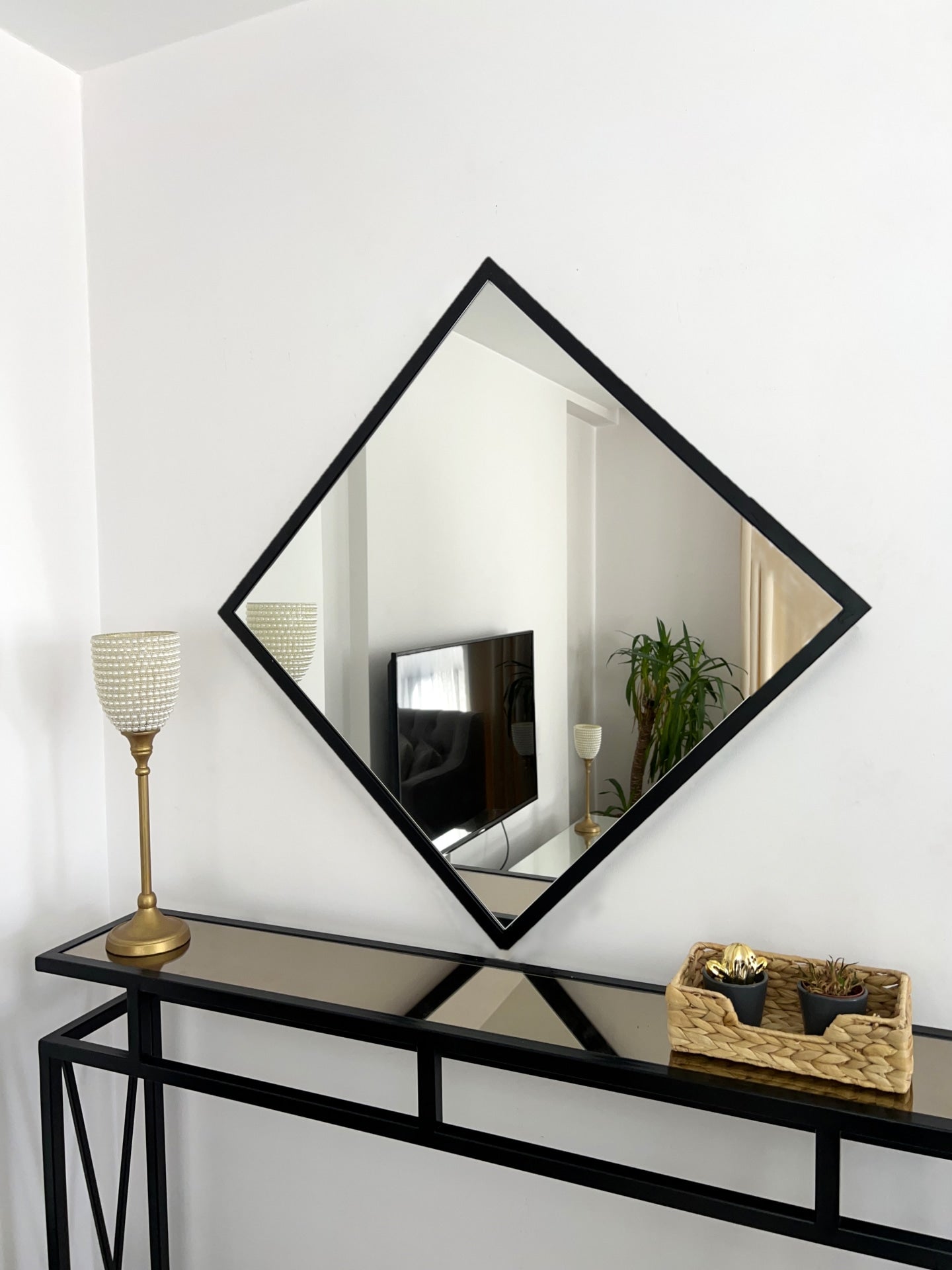 Quadrat Wandspiegel, Gold&Schwarz, 60×60 cm