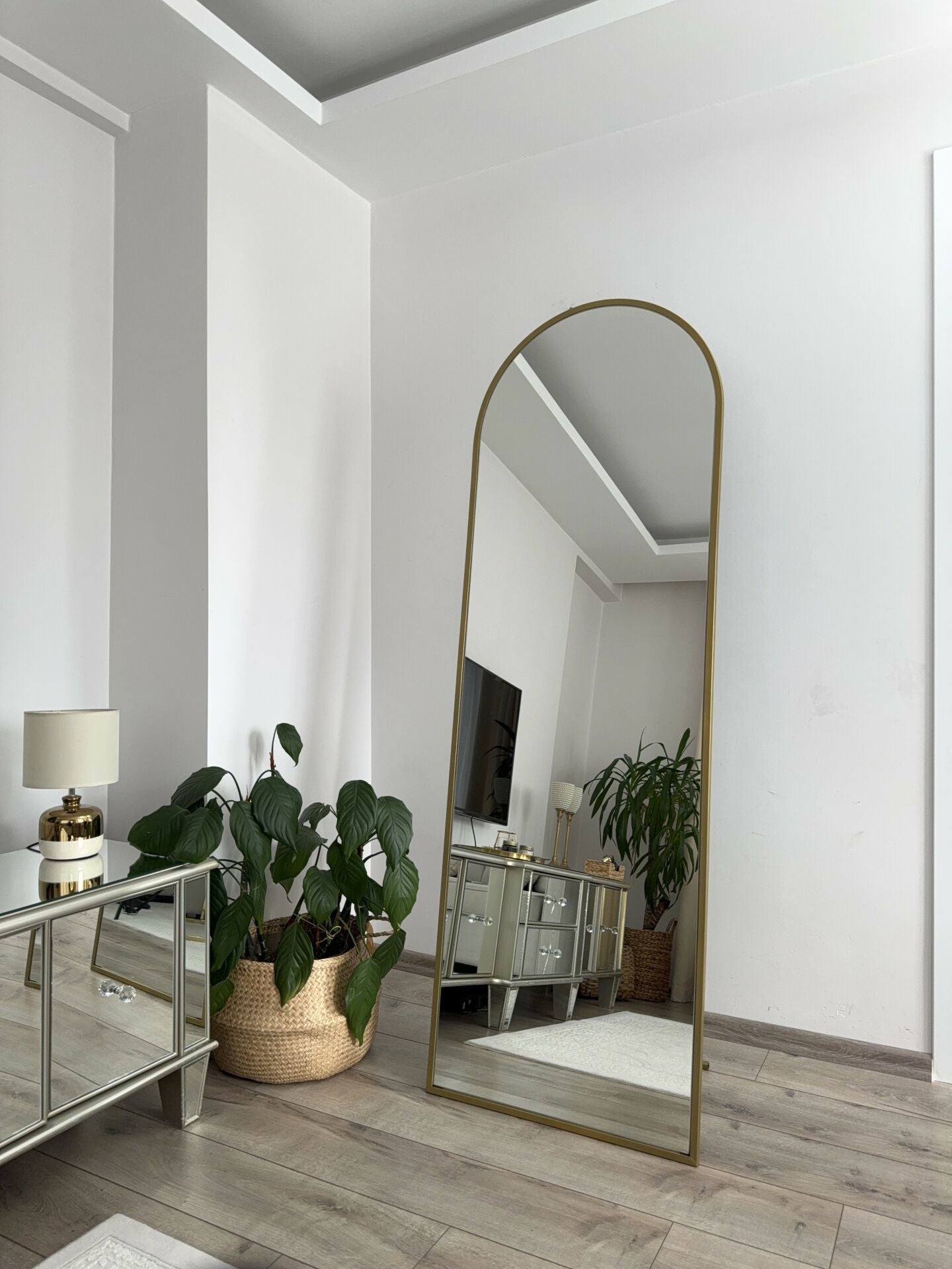 Ovaler Standspiegel | 180×60 cm | Gold & Schwarz