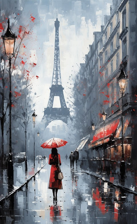 Paris Leinwand Frau mit rotem Regenschirm